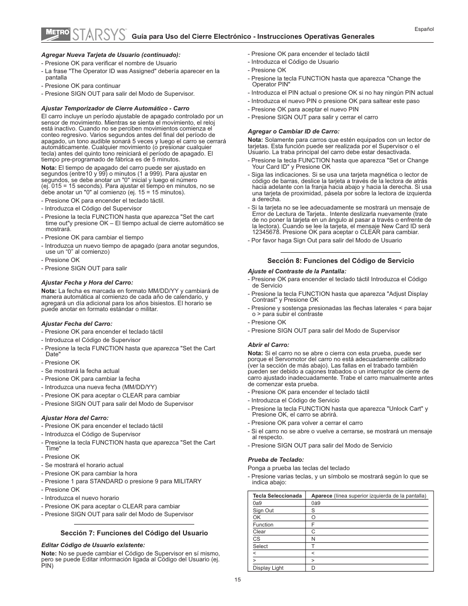 Metro Starsys LA6 Full Feature Touchpad User Manual | Page 15 / 28