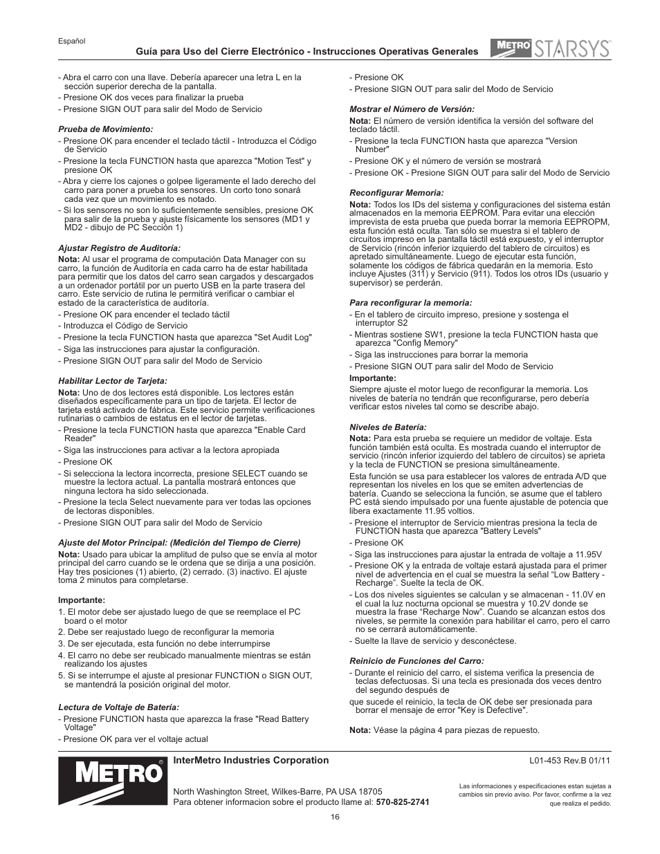Metro Starsys LA6 Full Feature Touchpad User Manual | Page 16 / 28