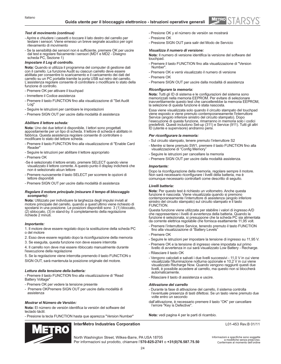 Metro Starsys LA6 Full Feature Touchpad User Manual | Page 24 / 28