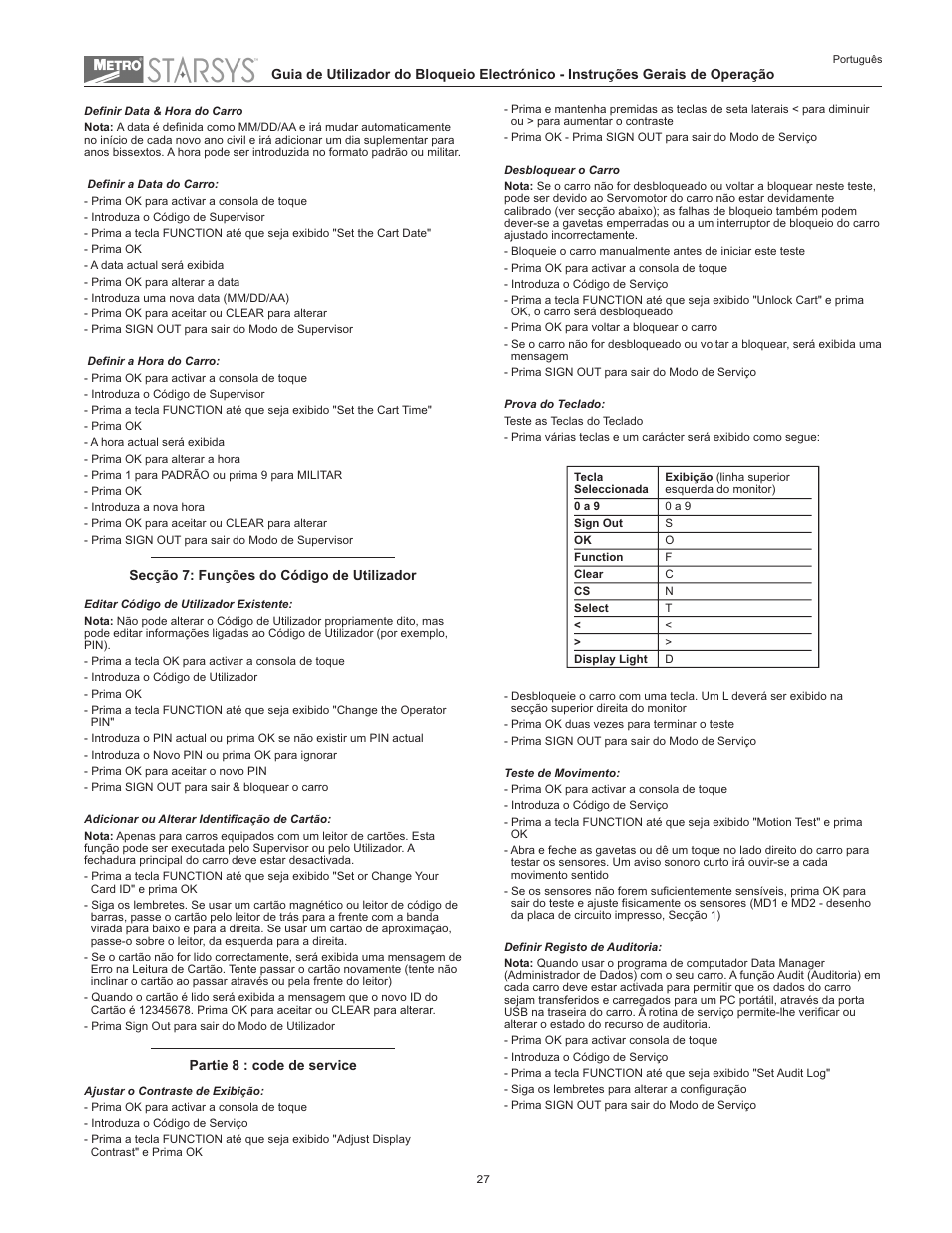 Metro Starsys LA6 Full Feature Touchpad User Manual | Page 27 / 28
