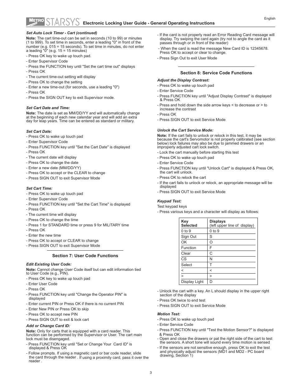 Metro Starsys LA6 Full Feature Touchpad User Manual | Page 3 / 28