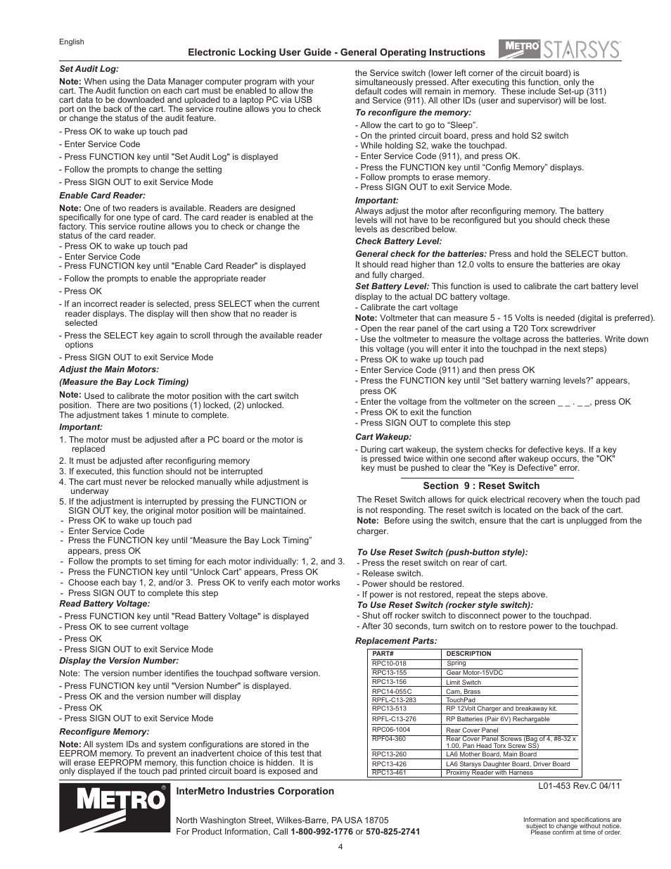 Metro Starsys LA6 Full Feature Touchpad User Manual | Page 4 / 28
