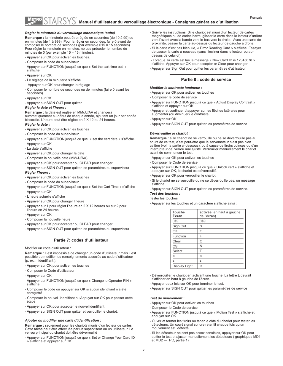 Metro Starsys LA6 Full Feature Touchpad User Manual | Page 7 / 28