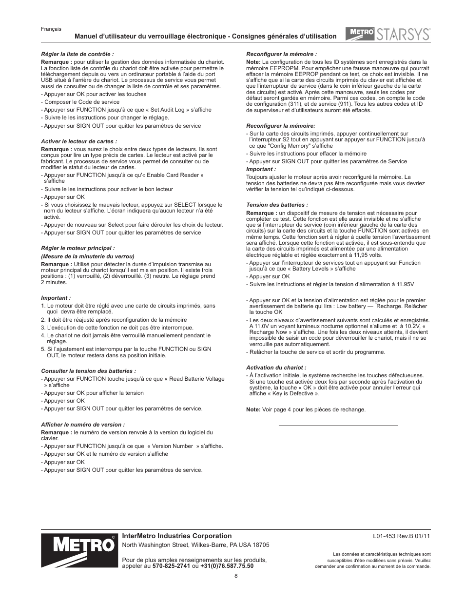 Metro Starsys LA6 Full Feature Touchpad User Manual | Page 8 / 28