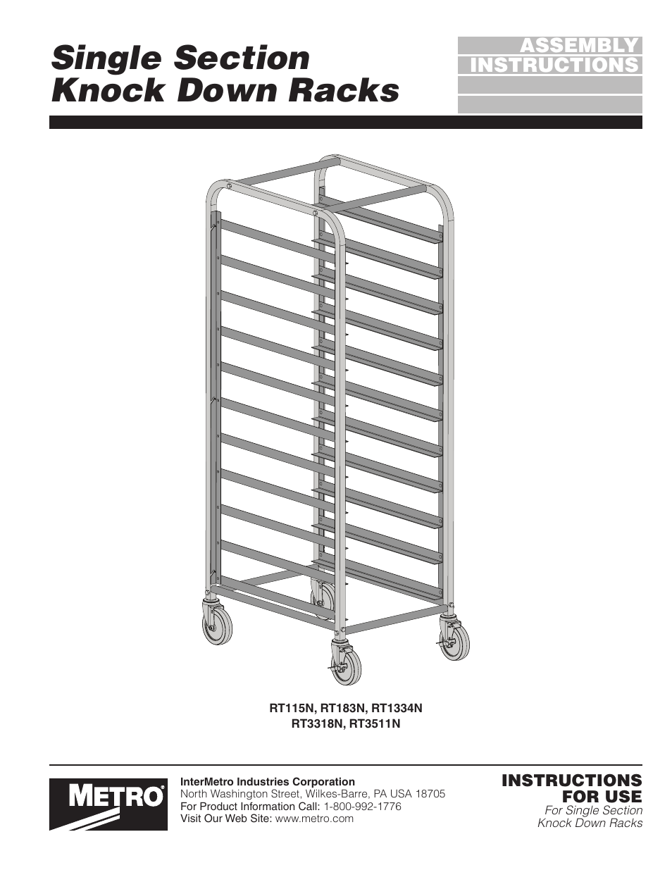 Metro Knock Down Racks, Single Section User Manual | 4 pages