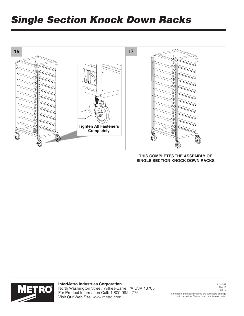 Metro Knock Down Racks, Single Section User Manual | Page 4 / 4