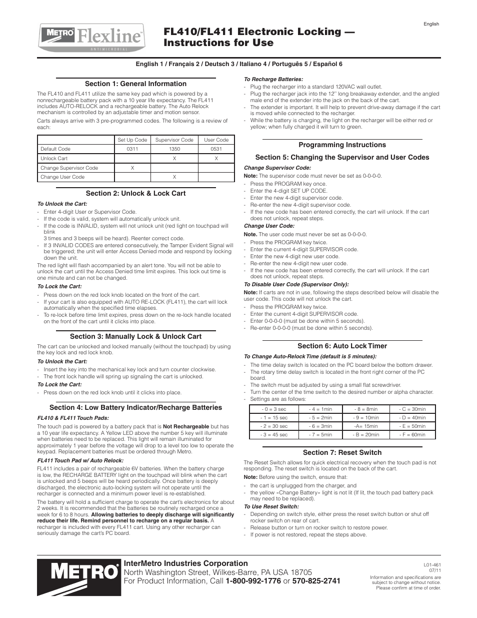 Metro Flexline FL410-FL411 User Manual | 6 pages