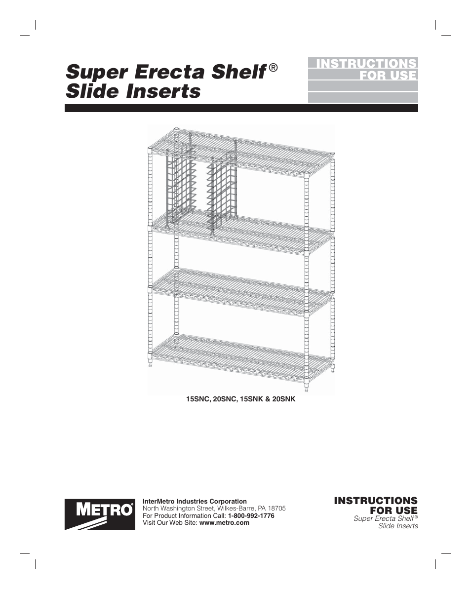 Metro Shelving, Slide Inserts, Mounted, Super Erecta Shelf User Manual | 2 pages