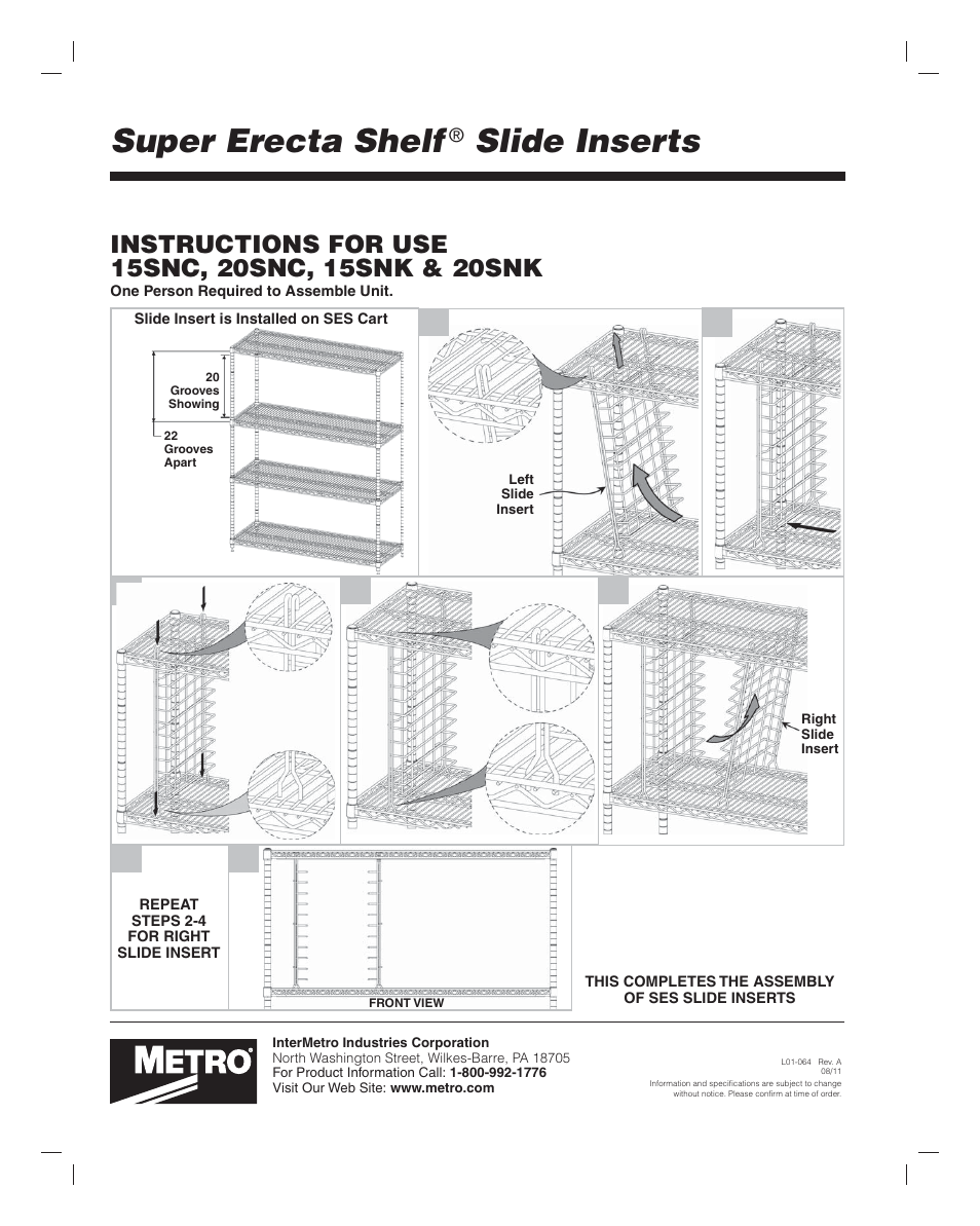 Super erecta shelf, Slide inserts | Metro Shelving, Slide Inserts, Mounted, Super Erecta Shelf User Manual | Page 2 / 2