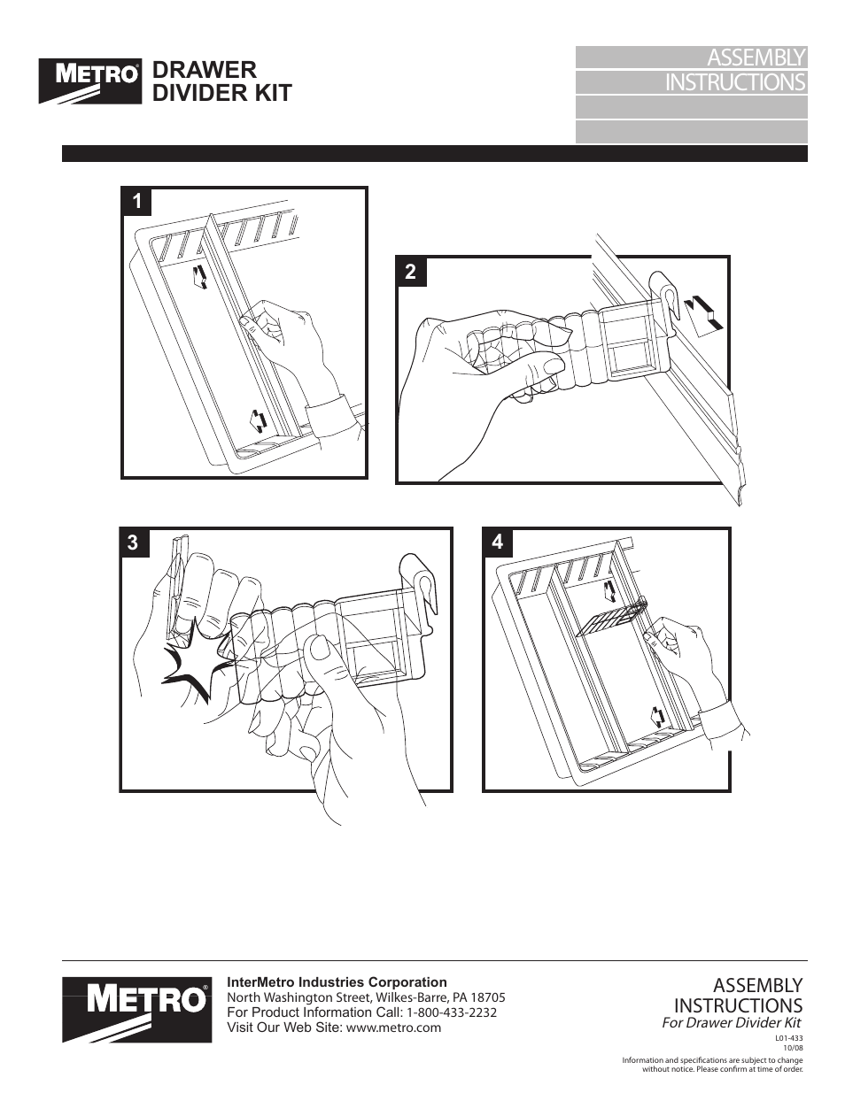 Metro Drawer Divider Kit User Manual | 1 page