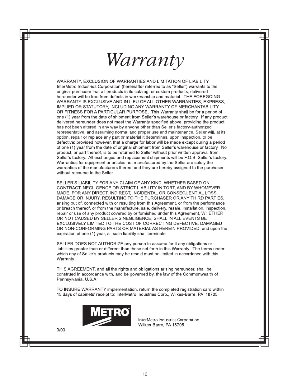 Metro TC90S/B Insulated Cabinet User Manual | Page 13 / 18