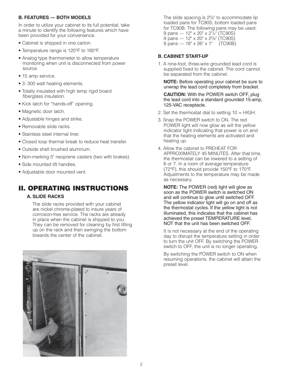 Ii. operating instructions | Metro TC90S/B Insulated Cabinet User Manual | Page 3 / 18