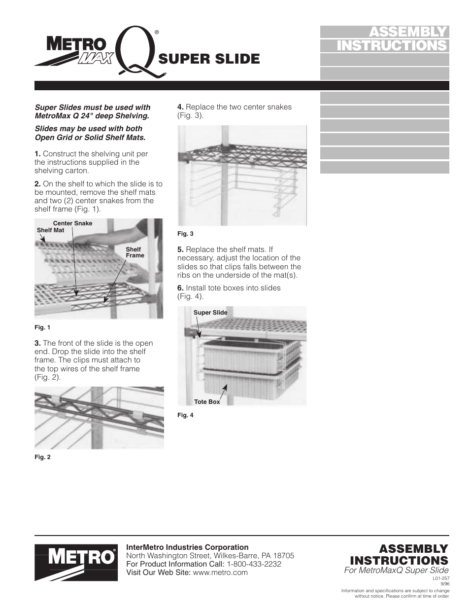 Metro MetroMax Q Super Slide User Manual | 1 page