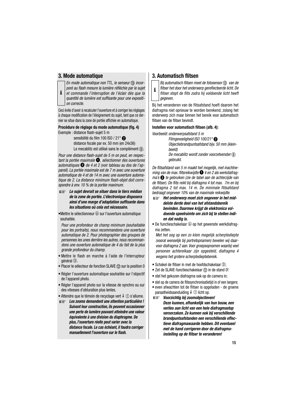 Mode automatique, Automatisch flitsen | Metz MECABLITZ 34 CS-2 digital User Manual | Page 15 / 80