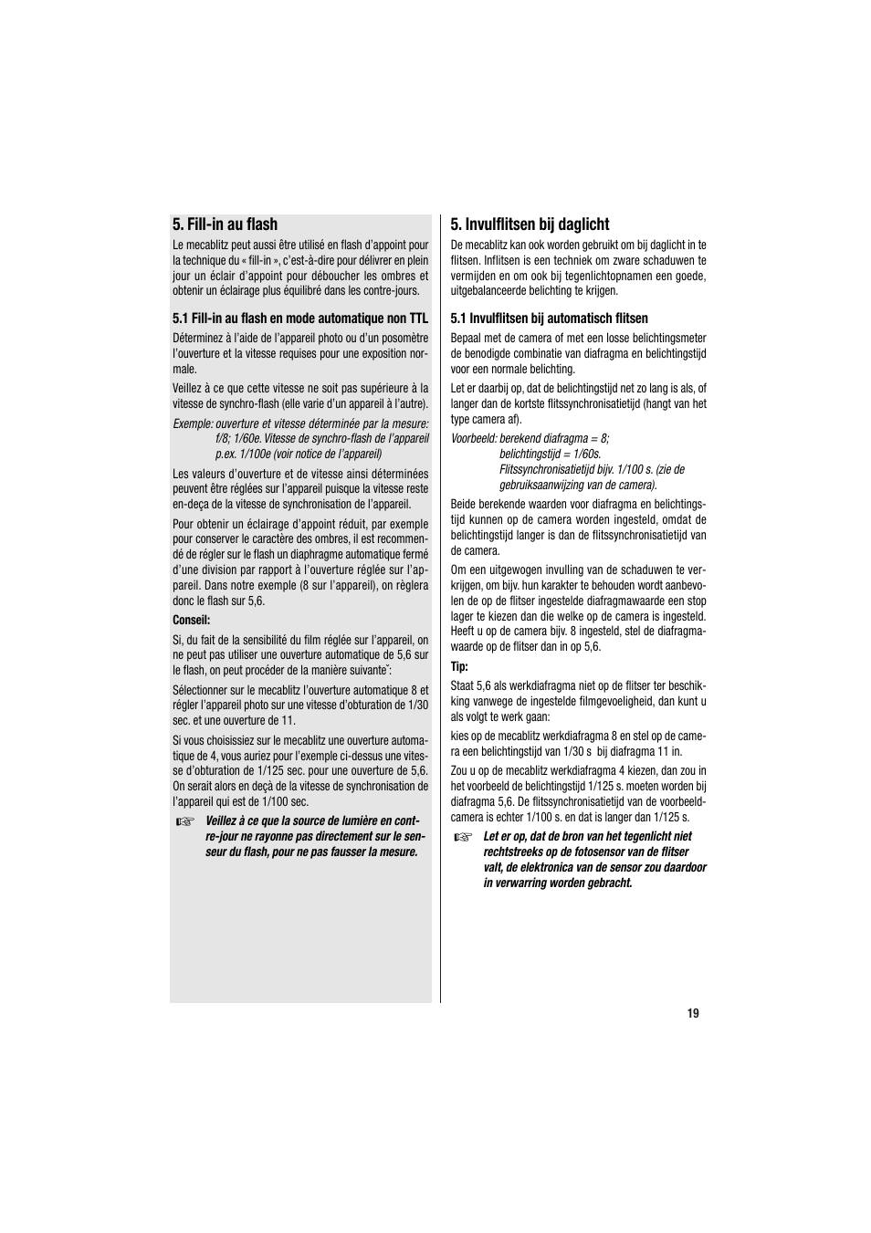 Fill-in au flash, Invulflitsen bij daglicht | Metz MECABLITZ 34 CS-2 digital User Manual | Page 19 / 80