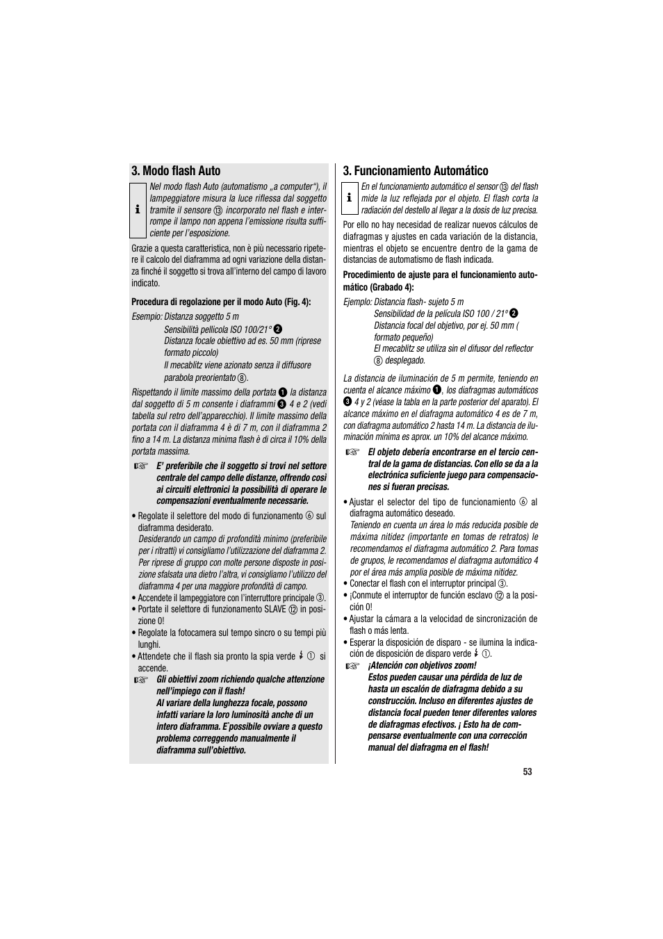 Modo flash auto, Funcionamiento automático | Metz MECABLITZ 34 CS-2 digital User Manual | Page 53 / 80