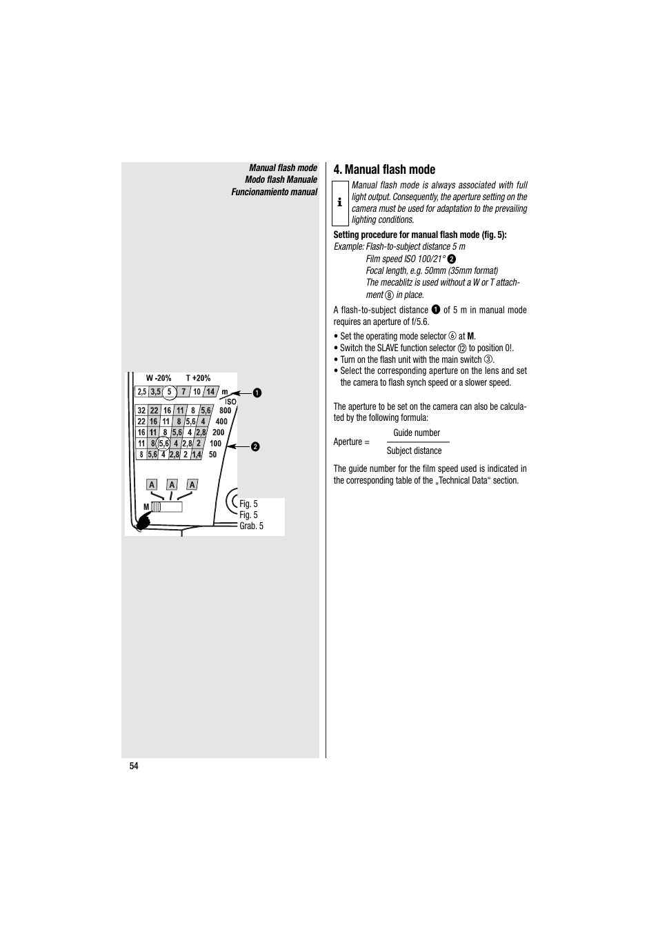 Manual flash mode | Metz MECABLITZ 34 CS-2 digital User Manual | Page 54 / 80