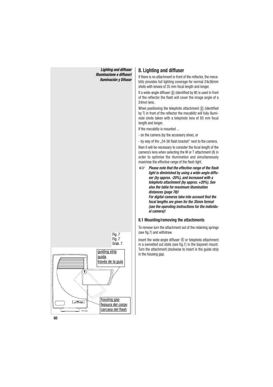 Lighting and diffuser | Metz MECABLITZ 34 CS-2 digital User Manual | Page 60 / 80