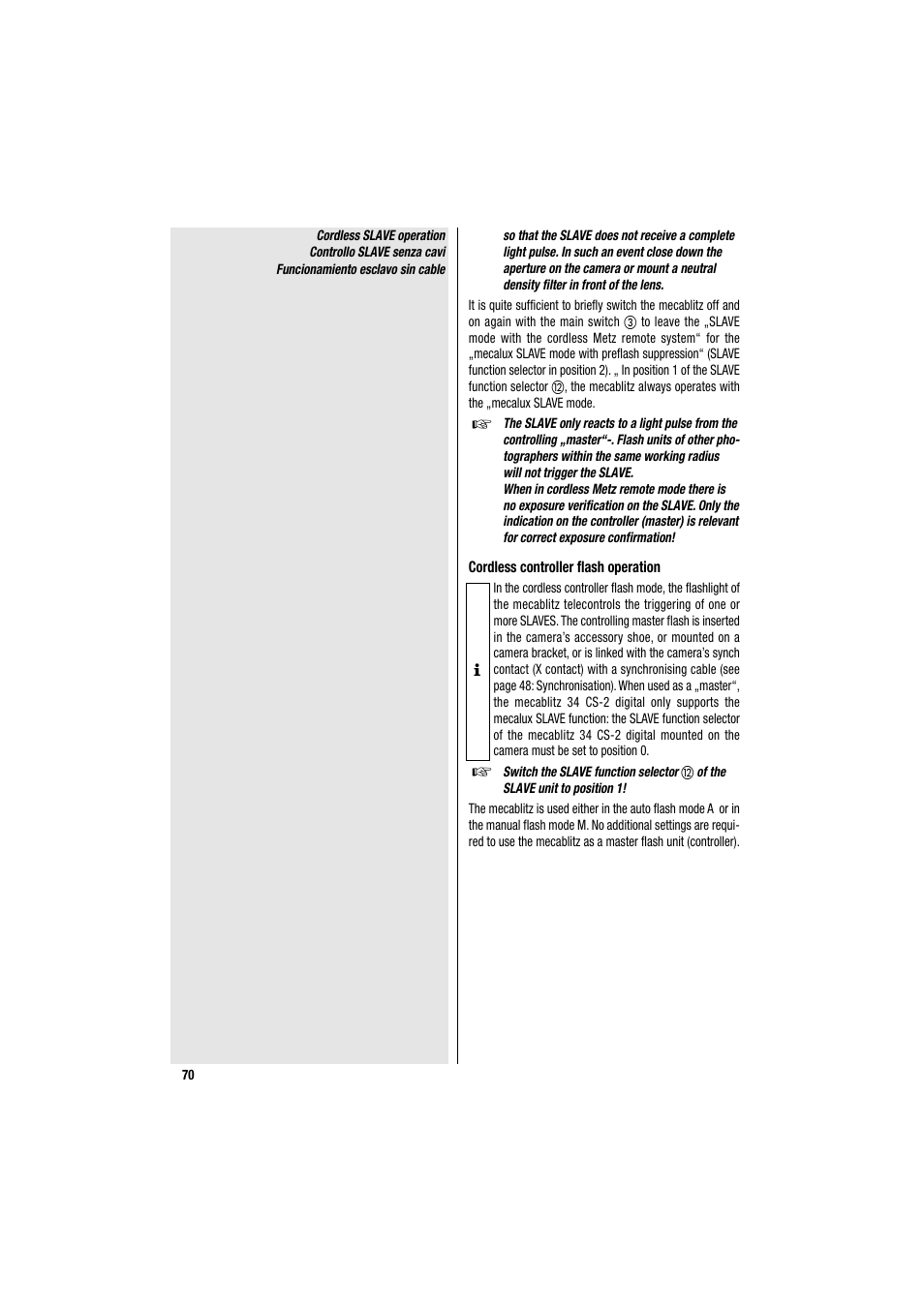 Metz MECABLITZ 34 CS-2 digital User Manual | Page 70 / 80