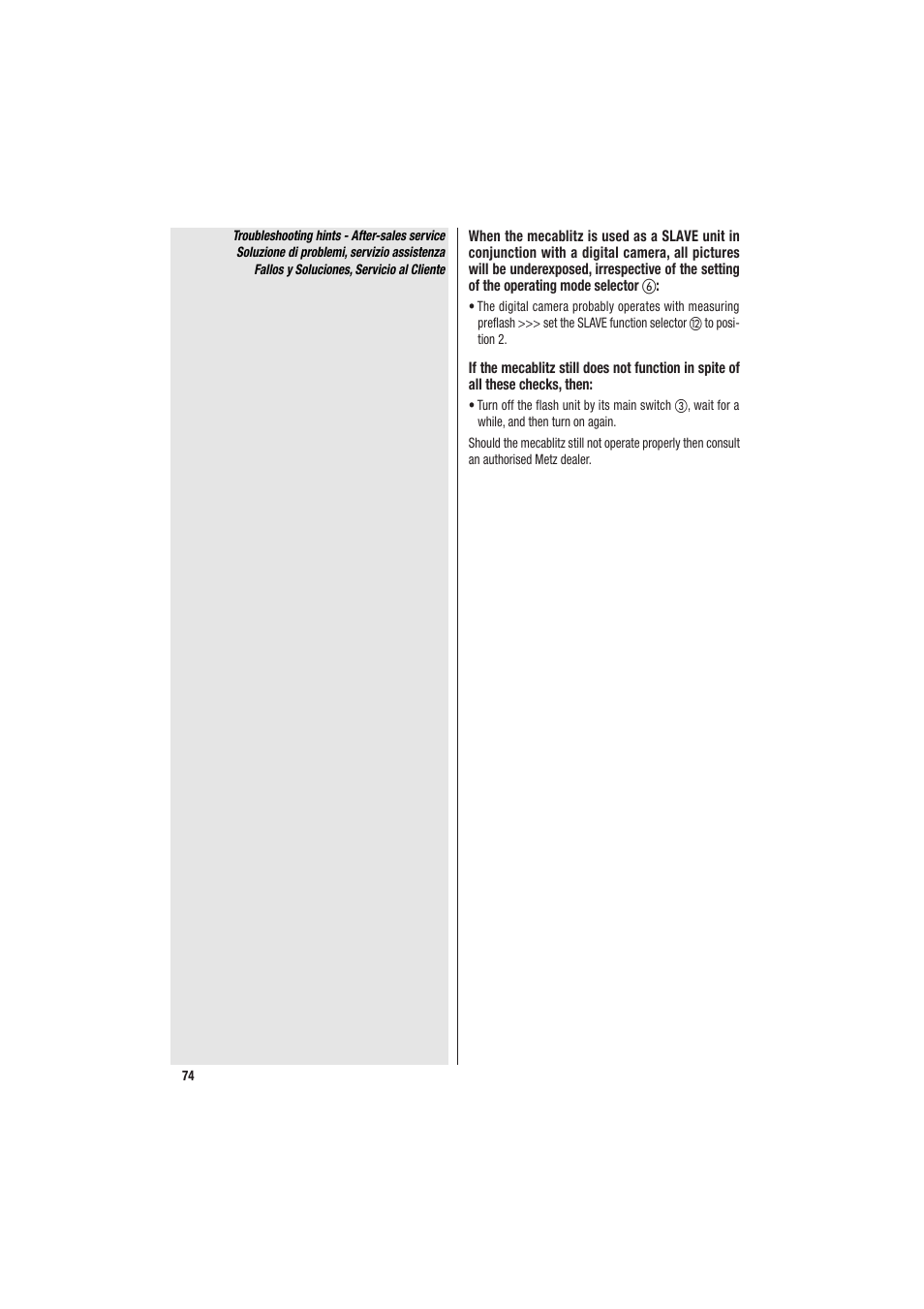 Metz MECABLITZ 34 CS-2 digital User Manual | Page 74 / 80
