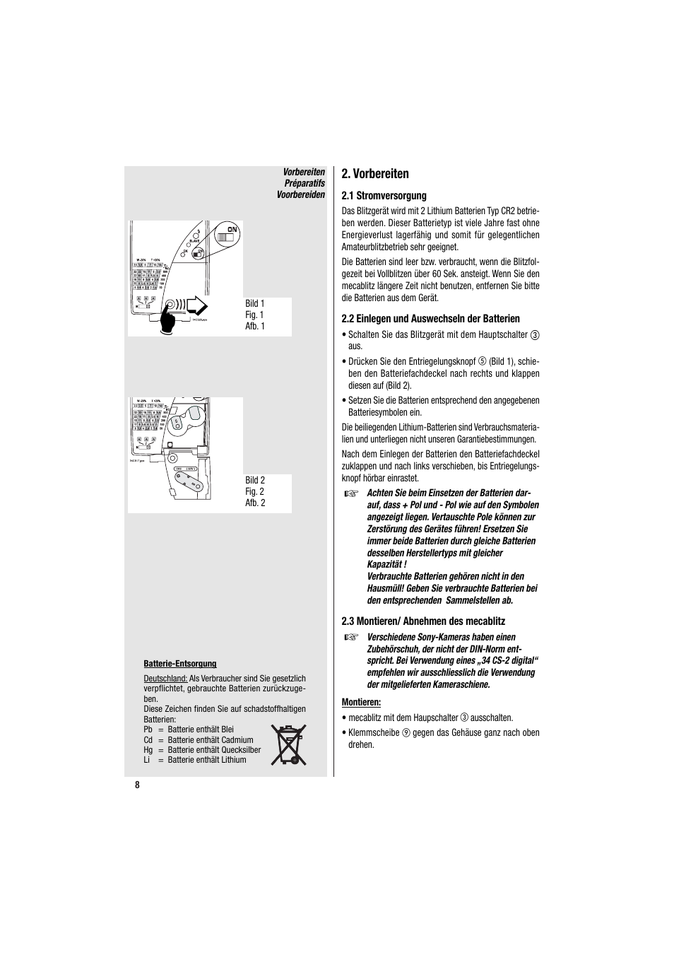 Vorbereiten | Metz MECABLITZ 34 CS-2 digital User Manual | Page 8 / 80