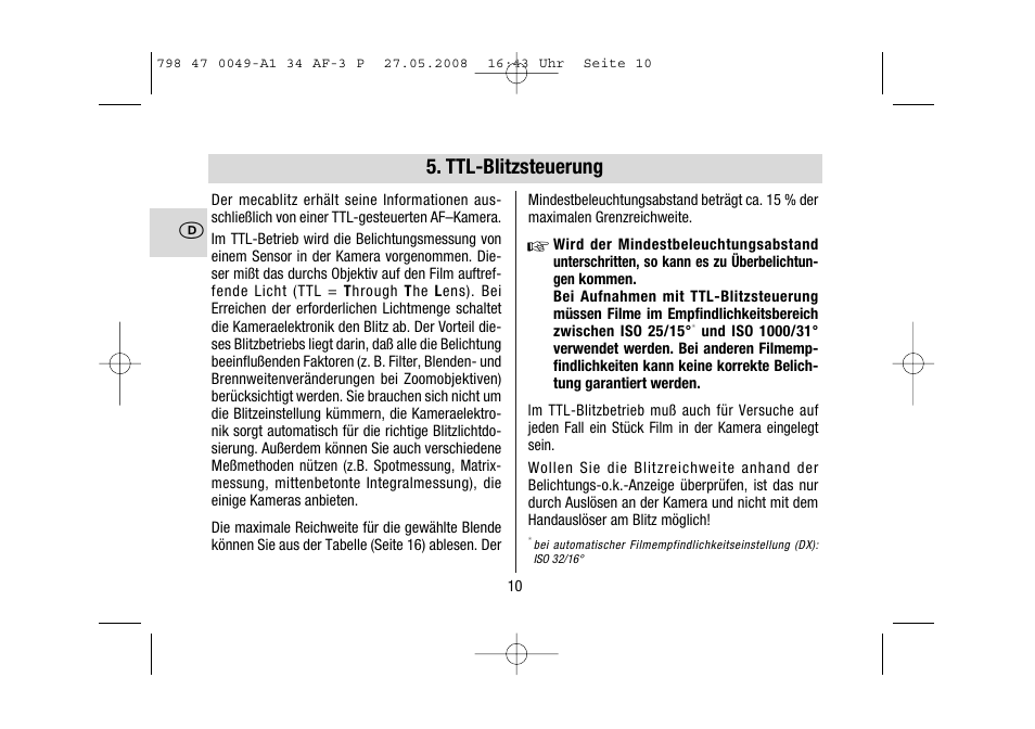 Ttl-blitzsteuerung | Metz MECABLITZ 34 AF-3 Pentax User Manual | Page 10 / 108