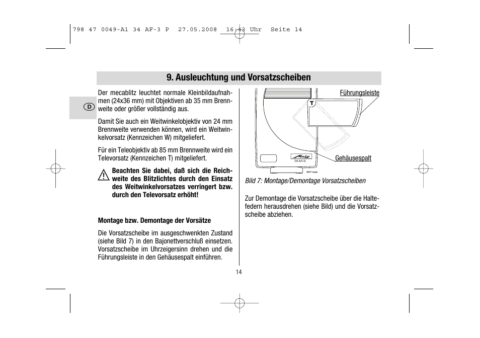 Ausleuchtung und vorsatzscheiben | Metz MECABLITZ 34 AF-3 Pentax User Manual | Page 14 / 108
