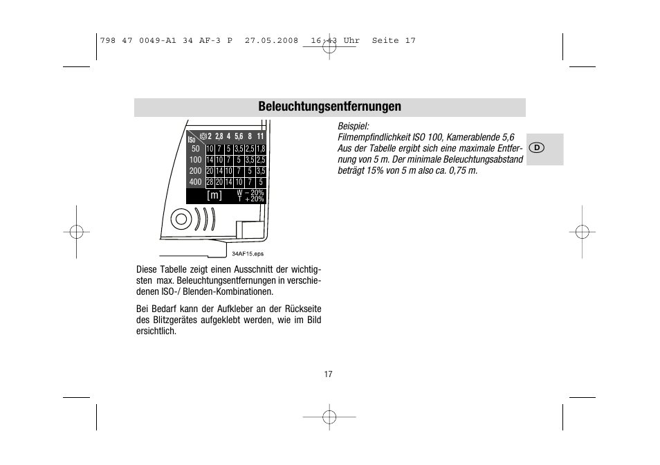 Beleuchtungsentfernungen | Metz MECABLITZ 34 AF-3 Pentax User Manual | Page 17 / 108