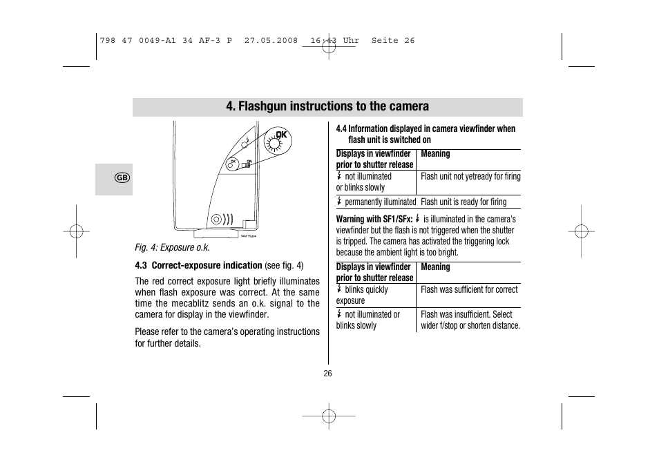 Flashgun instructions to the camera | Metz MECABLITZ 34 AF-3 Pentax User Manual | Page 26 / 108