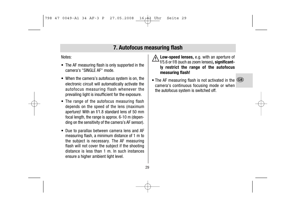 Autofocus measuring flash | Metz MECABLITZ 34 AF-3 Pentax User Manual | Page 29 / 108
