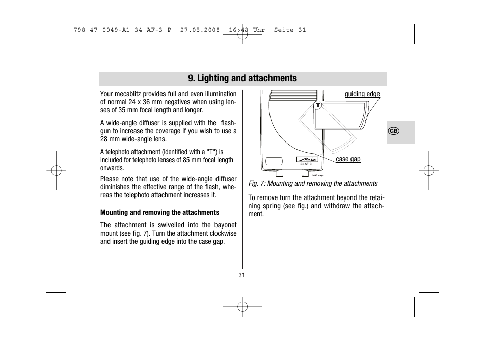 Lighting and attachments | Metz MECABLITZ 34 AF-3 Pentax User Manual | Page 31 / 108