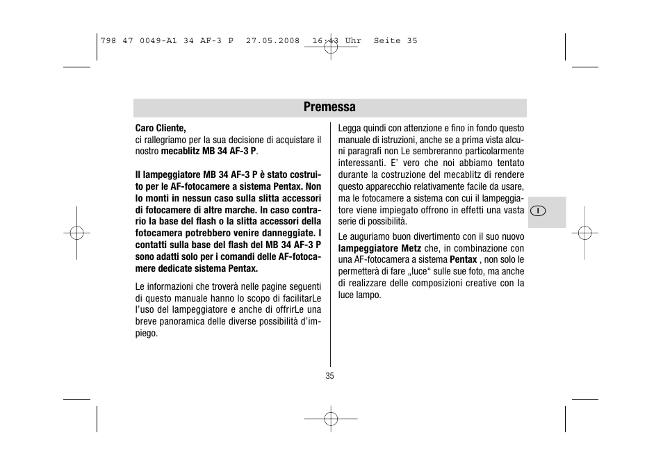 Metz MECABLITZ 34 AF-3 Pentax User Manual | Page 35 / 108