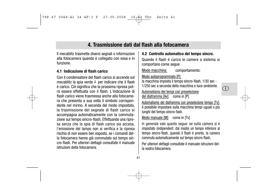 Trasmissione dati dal flash alla fotocamera | Metz MECABLITZ 34 AF-3 Pentax User Manual | Page 41 / 108