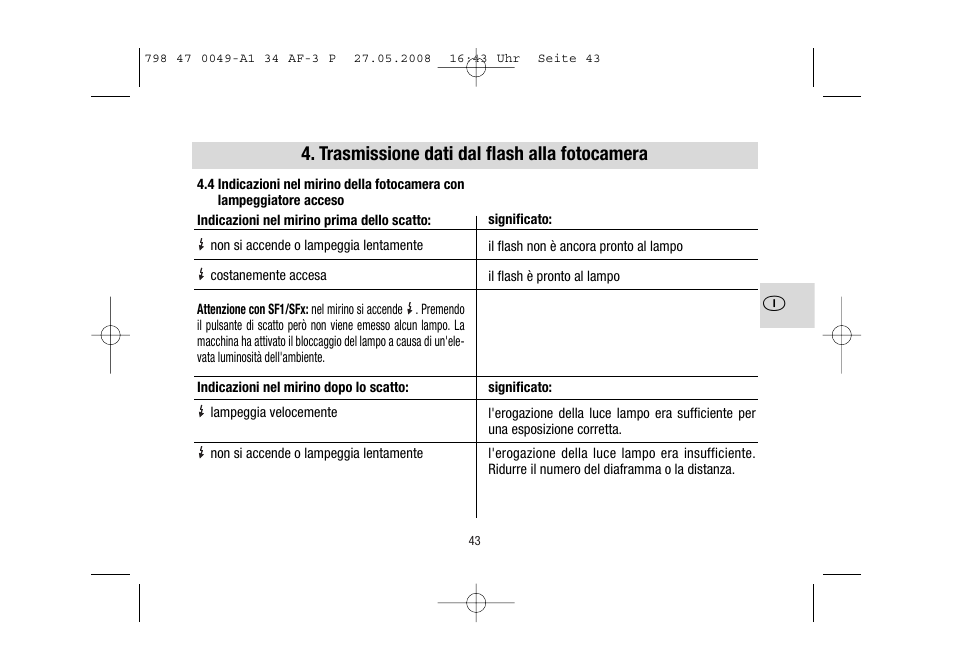 Trasmissione dati dal flash alla fotocamera | Metz MECABLITZ 34 AF-3 Pentax User Manual | Page 43 / 108