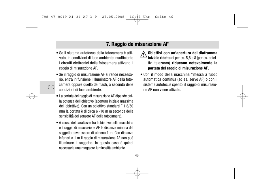 Raggio de misurazione af | Metz MECABLITZ 34 AF-3 Pentax User Manual | Page 46 / 108