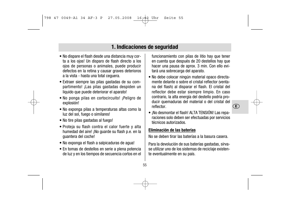 Indicaciones de seguridad | Metz MECABLITZ 34 AF-3 Pentax User Manual | Page 55 / 108