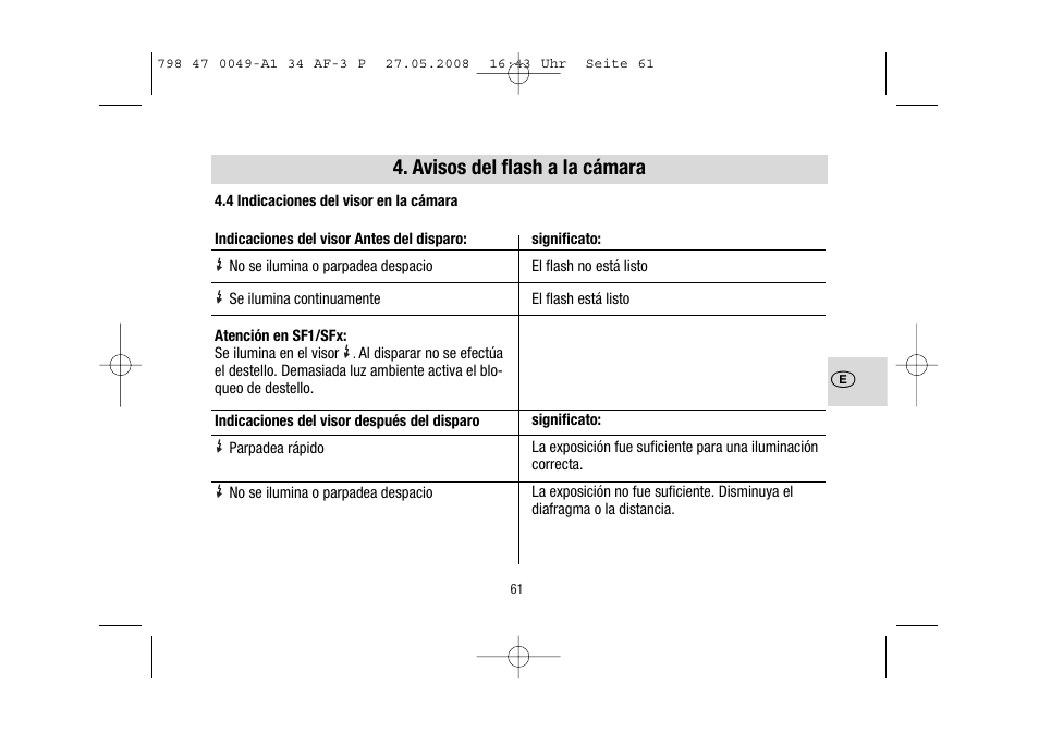 Avisos del flash a la cámara | Metz MECABLITZ 34 AF-3 Pentax User Manual | Page 61 / 108
