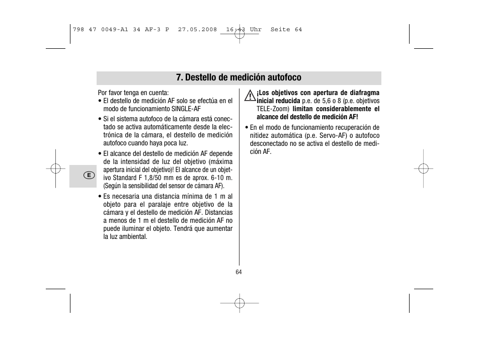 Destello de medición autofoco | Metz MECABLITZ 34 AF-3 Pentax User Manual | Page 64 / 108