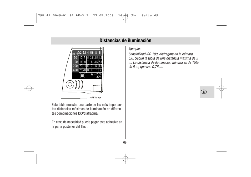 Distancias de iluminación | Metz MECABLITZ 34 AF-3 Pentax User Manual | Page 69 / 108