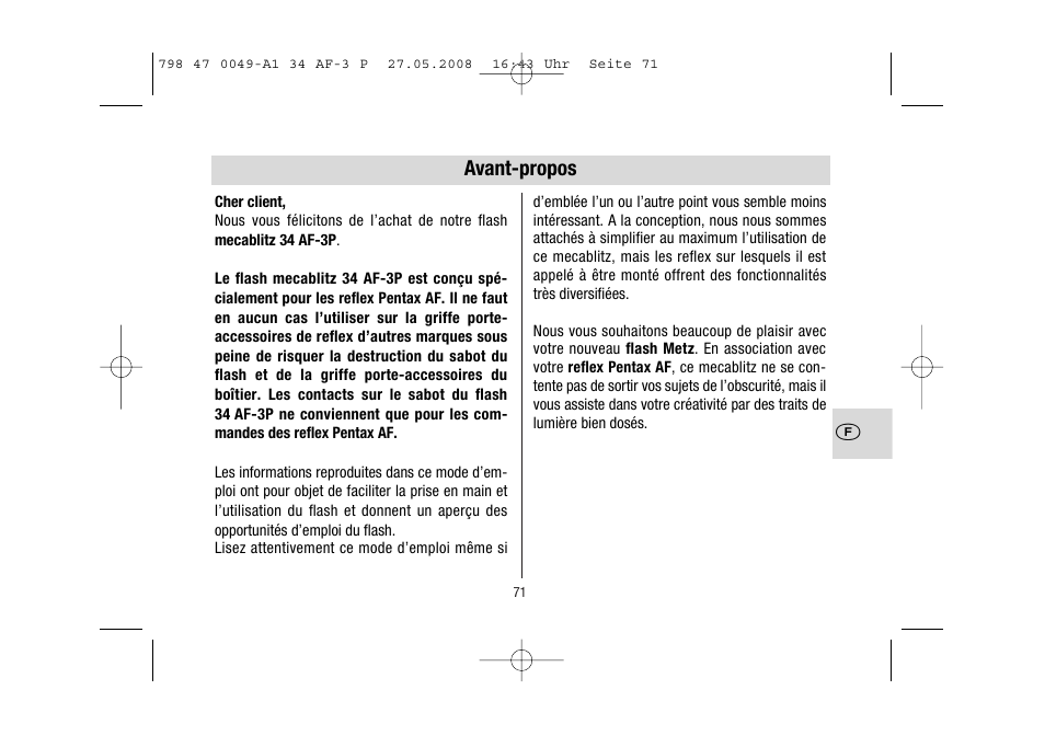 Metz MECABLITZ 34 AF-3 Pentax User Manual | Page 71 / 108