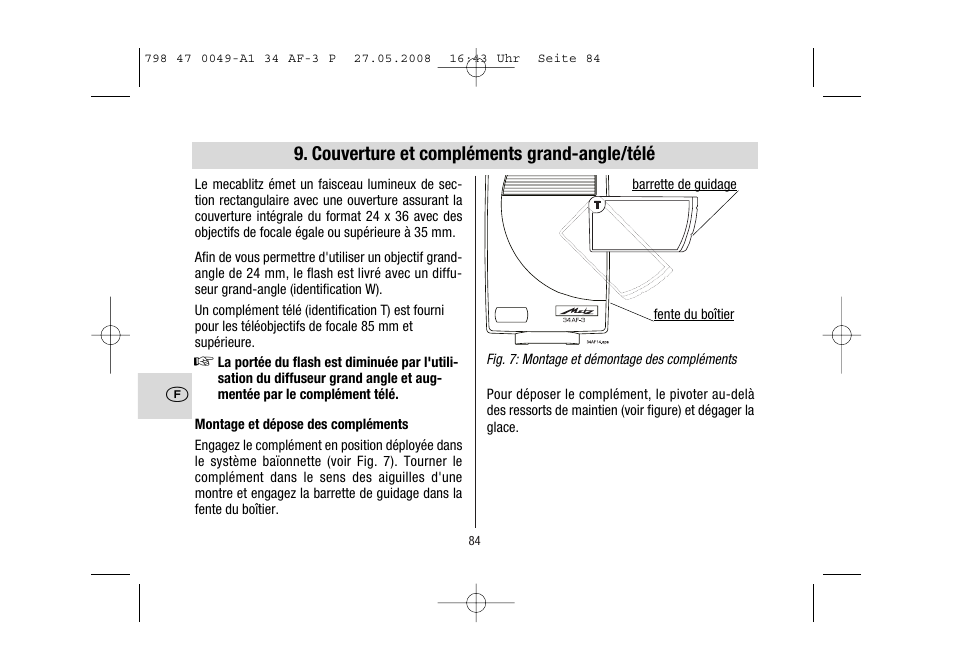 Couverture et compléments grand-angle/télé | Metz MECABLITZ 34 AF-3 Pentax User Manual | Page 84 / 108