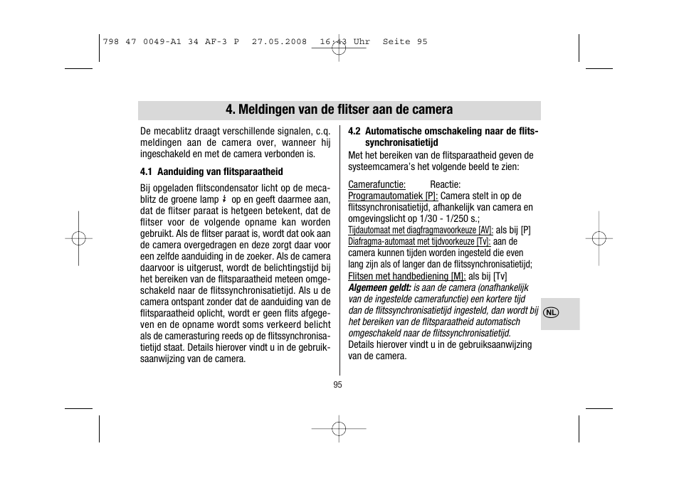 Meldingen van de flitser aan de camera | Metz MECABLITZ 34 AF-3 Pentax User Manual | Page 95 / 108