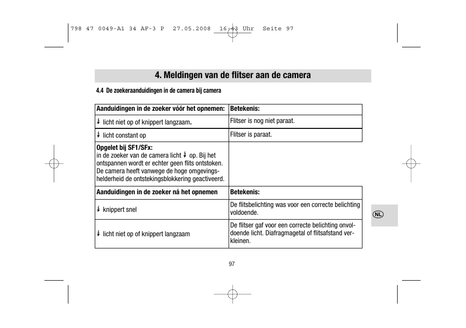 Meldingen van de flitser aan de camera | Metz MECABLITZ 34 AF-3 Pentax User Manual | Page 97 / 108