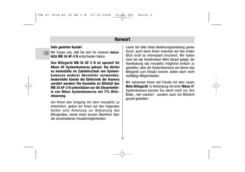 Metz MECABLITZ 34 AF-3 Nikon User Manual | Page 2 / 128