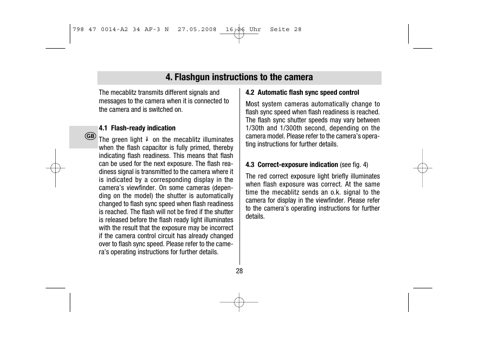 Flashgun instructions to the camera | Metz MECABLITZ 34 AF-3 Nikon User Manual | Page 28 / 128