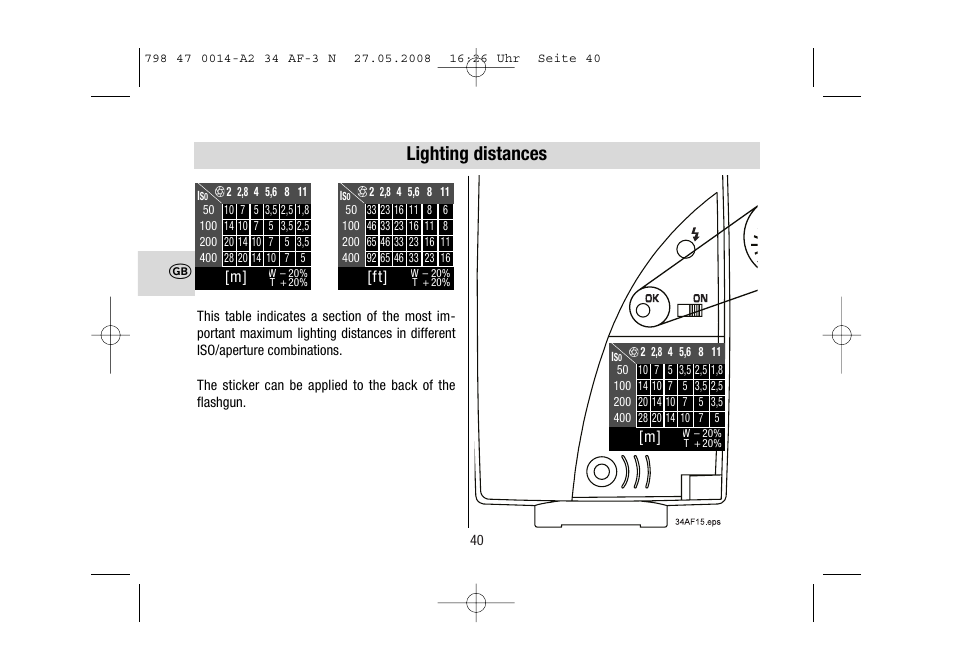Lighting distances | Metz MECABLITZ 34 AF-3 Nikon User Manual | Page 40 / 128