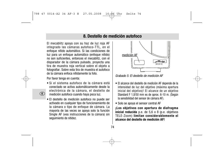 Destello de medición autofoco | Metz MECABLITZ 34 AF-3 Nikon User Manual | Page 74 / 128