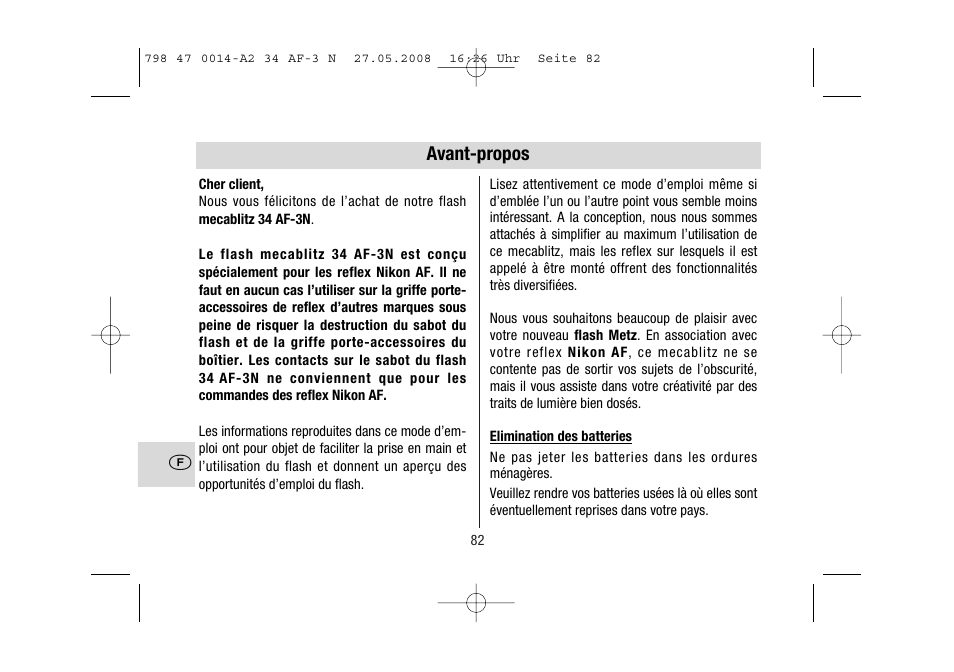 Avant-propos | Metz MECABLITZ 34 AF-3 Nikon User Manual | Page 82 / 128