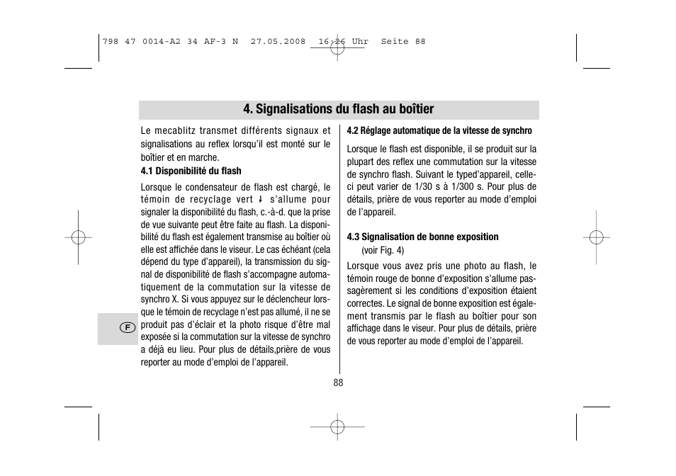 Signalisations du flash au boîtier | Metz MECABLITZ 34 AF-3 Nikon User Manual | Page 88 / 128