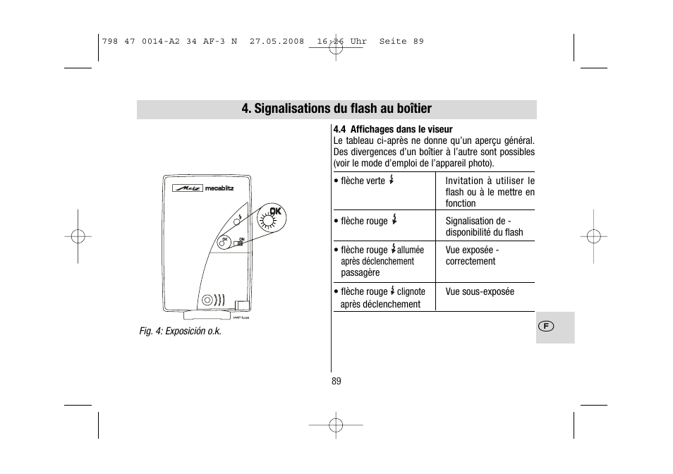 Signalisations du flash au boîtier | Metz MECABLITZ 34 AF-3 Nikon User Manual | Page 89 / 128
